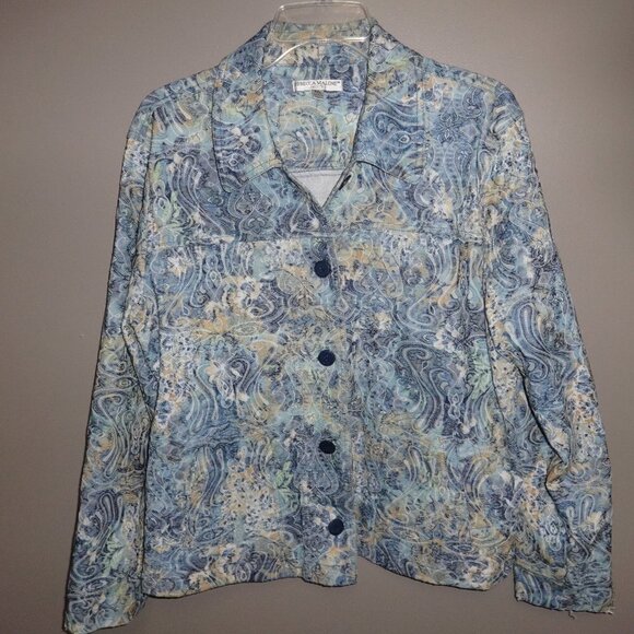 Rebecca Malone PXL blue & white textured paisley print jacket spring colors $18 - Picture 1 of 10